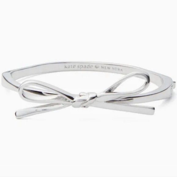 KATE SPADE Skinny Mini Bow Bangle Bracelet Silver, NWOT - Picture 1 of 5